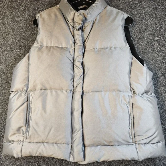 Vintage GAP Down Puffer Vest Mens Large Silver Gray 90s Bubble Vest 1999 - Picture 1 of 6